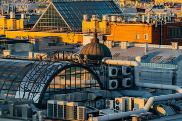 City rooftops showcase architecture at sunset in urban landscape