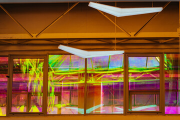 Colorful reflections and modern lighting in a creative workspace