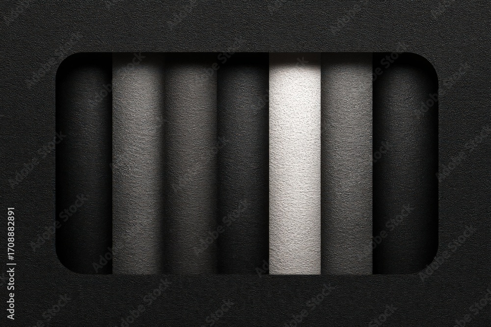 Poster textured monochrome rolls arranged in a structured pattern emphasizing contrast and depth with tacti