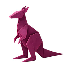 Photorealistic Magenta Origami Kangaroo Sculpture Isolated on White Background