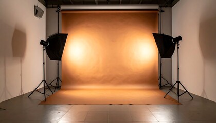 Empty photography studio with warm lighting