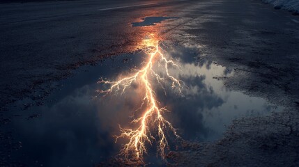 Lightning strike reflection landscape