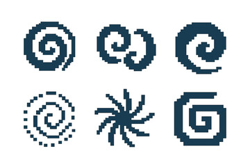 Abstract spiral flat icon set. featuring circular, ornate, geometric, concentric, and symmetrical symbols