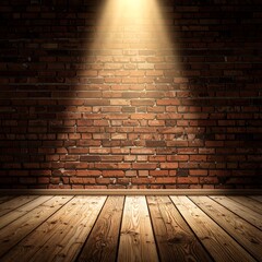 Empty room, spotlight on brick wall
