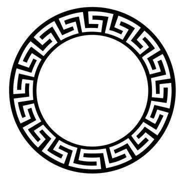 Circular Greek key meander frame, classical decorative border design