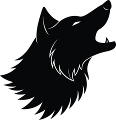 Black vector silhouette of a wild wolf head, a fierce animal icon