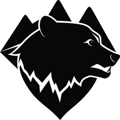 Black vector illustration of a wild wolf head icon with a bold design