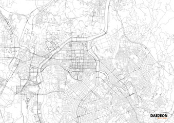 Fototapeta premium A detailed close-up vector map of Daejeon's highway interchange and road network in black and white outline style.