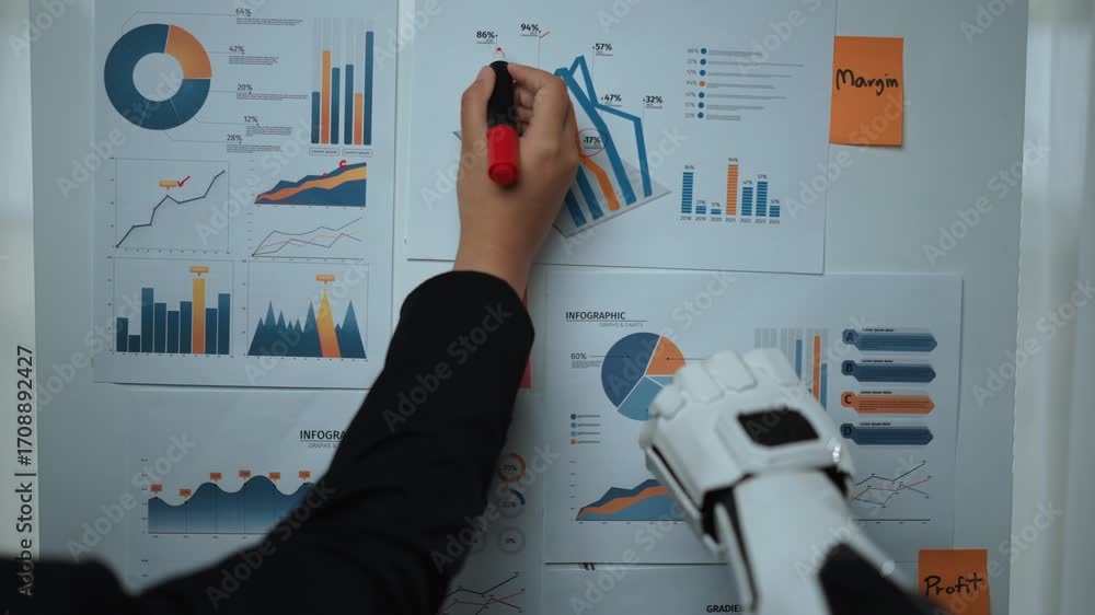 Poster a high-tech workplace where ai-driven solutions refine business analytics and help professionals imp
