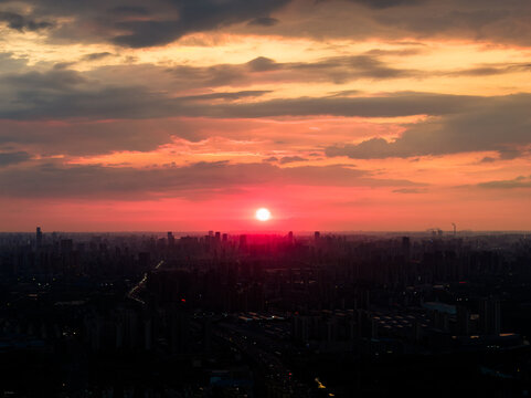 Timelapse Sunset Over Modern City Skyline