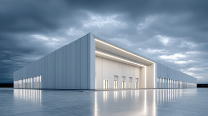 Fototapeta premium Modern Architectural Marvel: This impressive photo captures the essence of modern architecture, featuring a sleek, expansive structure with clean lines and a minimalist aesthetic.