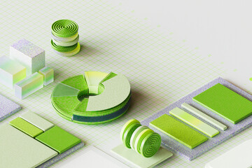  3D render of isometric charts with sheets