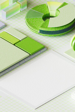 3D render of circular chart and minimal abstract graphics
