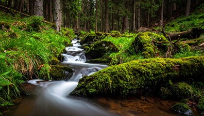 Forest stream flowing over rocks