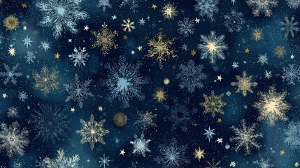 Winter wonderland background with snowflakes and stars.