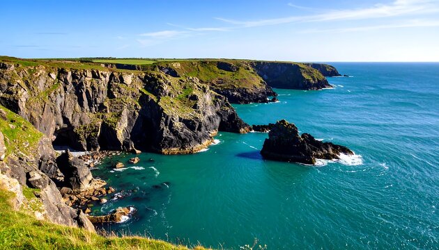 Coastal cliffs and turquoise water