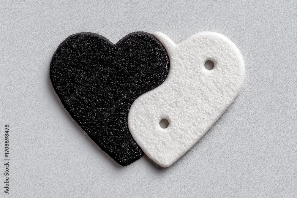 Poster two interlocking hearts illustrating unity and duality in love and relationships highlighting the co