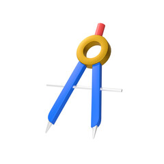 mathematical compass ruler isolated 3d render cartoon transparent background