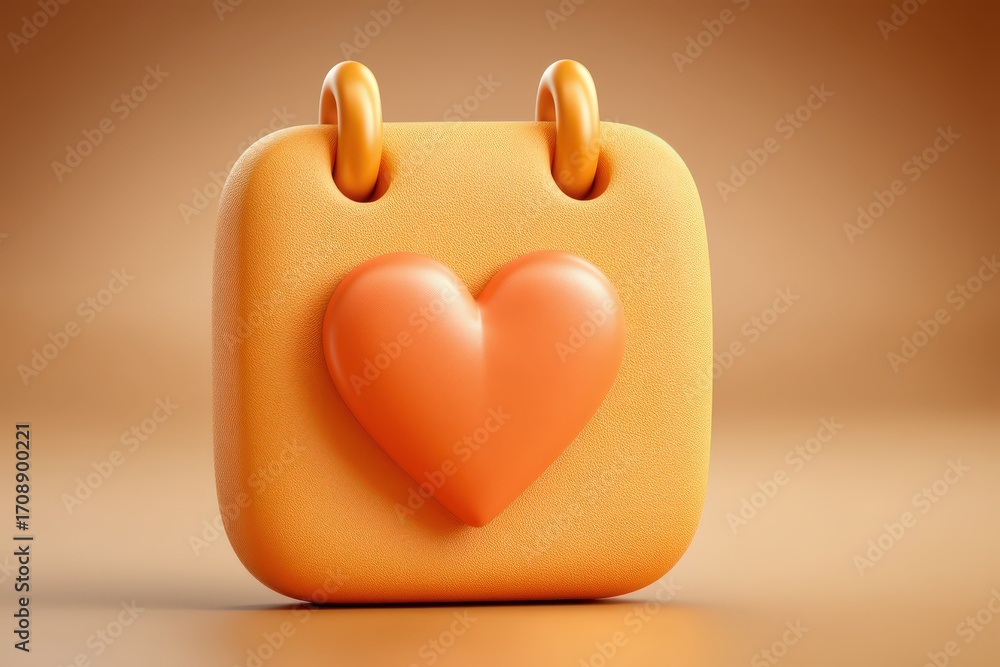 Poster captivating orange calendar icon showcasing a heart symbol representing love and connection embodyin