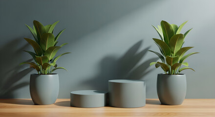 Fototapeta premium Minimalist Product Display with Plants: Modern Mockup for Branding and Presentations