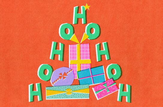 Christmas tree with gifts. Retro, concept