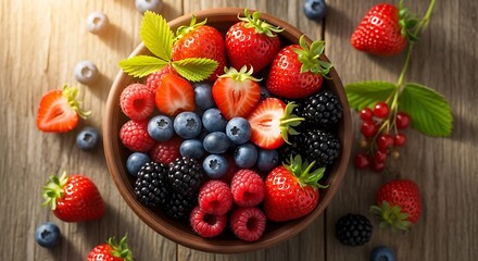 Berry Bowl Fresh Strawberries, Blueberries, and Blackberries Delight