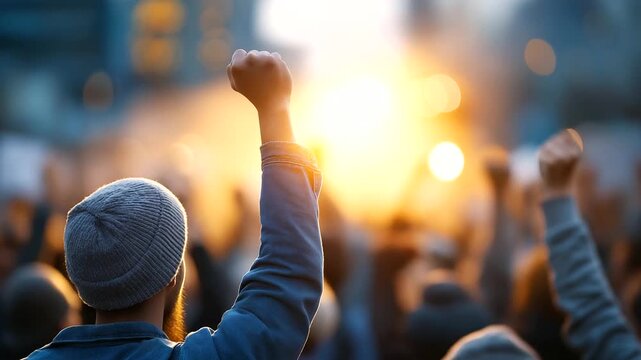 Protest for Human Rights Illuminated by Gentle Sunlight &ndash; protest, human rights, sunlight, peaceful demonstration