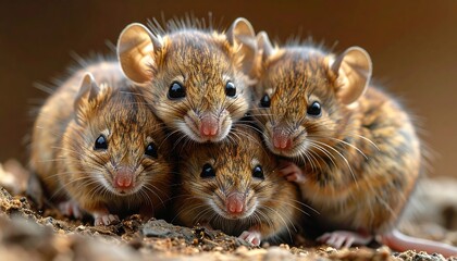 Four baby mice huddled together