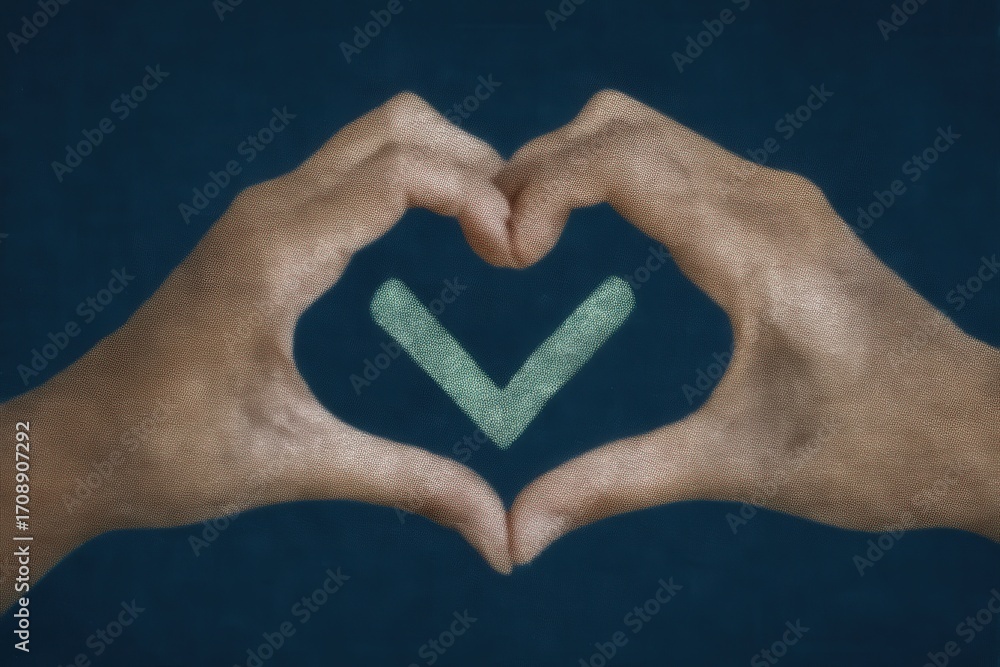 Poster heart shaped gesture indicating positivity and affirmation with hands forming love symbol surrounded