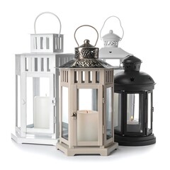 Four decorative metal lanterns