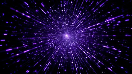 Fototapeta premium Purple neon streaks radiating from center on dark background technology big data AI theme