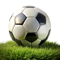 Classic black and white soccer ball resting on vibrant green grass with a white background football sport cutout png AI isolated on a transparent background