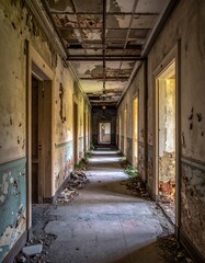 Decayed hallway in abandoned building