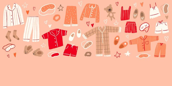 Cute Pajamas, Sleep Masks and  Slippers Pattern on Pink &ndash; Slum