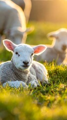 Obraz premium Baby lamb resting in a grassy field