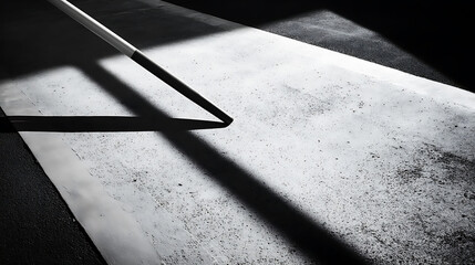 Shadow of a pole cast on a concrete surface in high contrast lighting