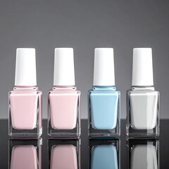 Four nail polish bottles in pastel shades