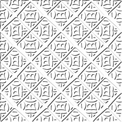 3d relief tiles. Vector pattern with symmetrical elements . Modern stylish abstract texture. Repeating tiles from striped elements. Black and white pattern.