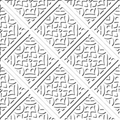 3d relief tiles. Vector pattern with symmetrical elements . Modern stylish abstract texture. Repeating tiles from striped elements. Black and white pattern.