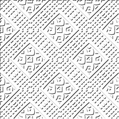 3d relief tiles. Vector pattern with symmetrical elements . Modern stylish abstract texture. Repeating tiles from striped elements. Black and white pattern.