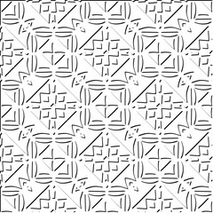 3d relief tiles. Vector pattern with symmetrical elements . Modern stylish abstract texture. Repeating tiles from striped elements. Black and white pattern.