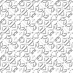 3d relief tiles. Vector pattern with symmetrical elements . Modern stylish abstract texture. Repeating tiles from striped elements. Black and white pattern.