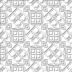 3d relief tiles. Vector pattern with symmetrical elements . Modern stylish abstract texture. Repeating tiles from striped elements. Black and white pattern.