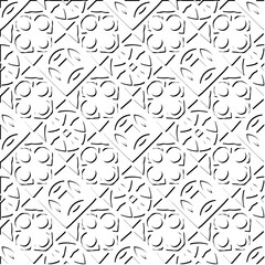 3d relief tiles. Vector pattern with symmetrical elements . Modern stylish abstract texture. Repeating tiles from striped elements. Black and white pattern.