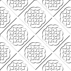 3d relief tiles. Vector pattern with symmetrical elements . Modern stylish abstract texture. Repeating tiles from striped elements. Black and white pattern.