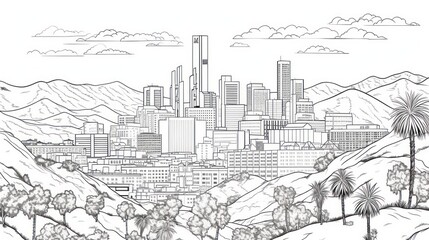 Fototapeta premium Line art cityscape illustration