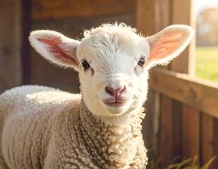 Fototapeta premium Adorable lambling in a rustic setting