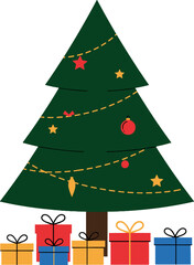 Festive Christmas tree adorned with ornaments and presents underneath, perfect for the holiday season