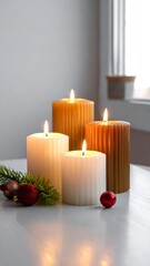 Four pillar candles on a table