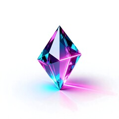 Futuristic sci-fi gem glowing with cyan and magenta light. An abstract 3D technology icon for a banner or poster, Minimalist wallpaper.